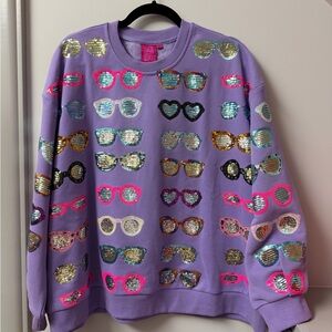 QUEEN OF SPARKLES Purple Sweatshirt with Sequin Sunglasses